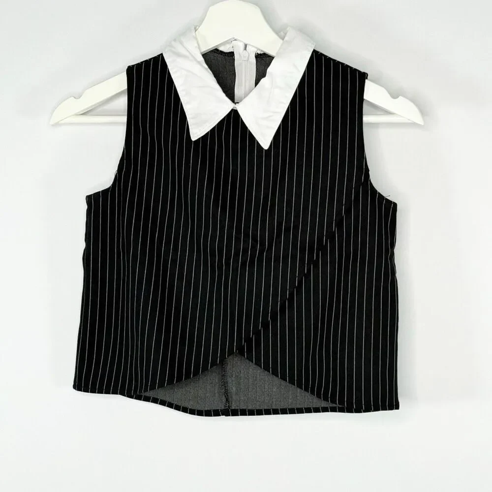 Balera Sleeveless Pin Stripe Top With Collar and Matching Pin Stripe Pants Style